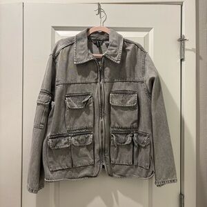 Womens Gray Utility Demin Jacket